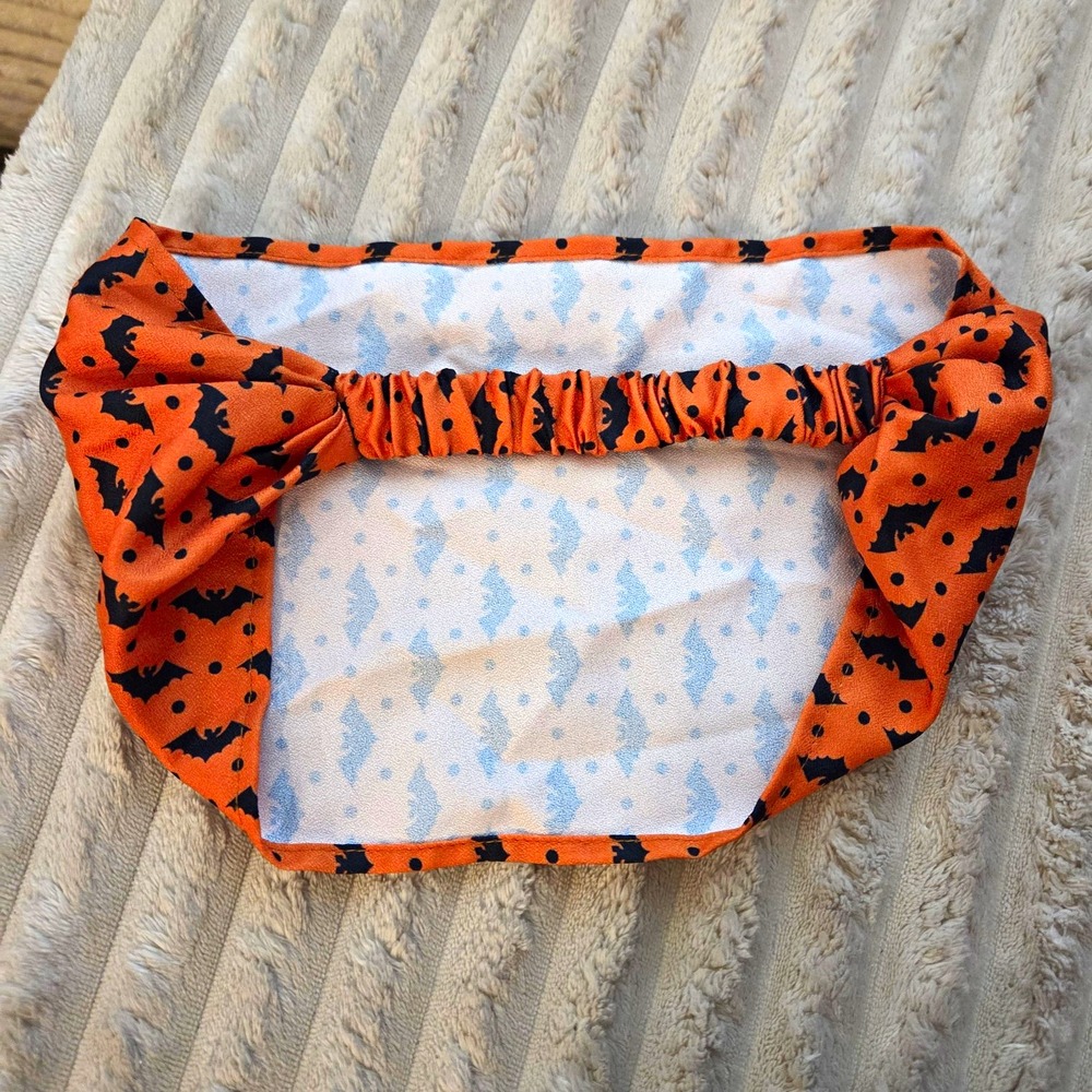 Halloween Headband Orange Black Bat Polka Dot Elastic Hair Scarf Bandana Costume